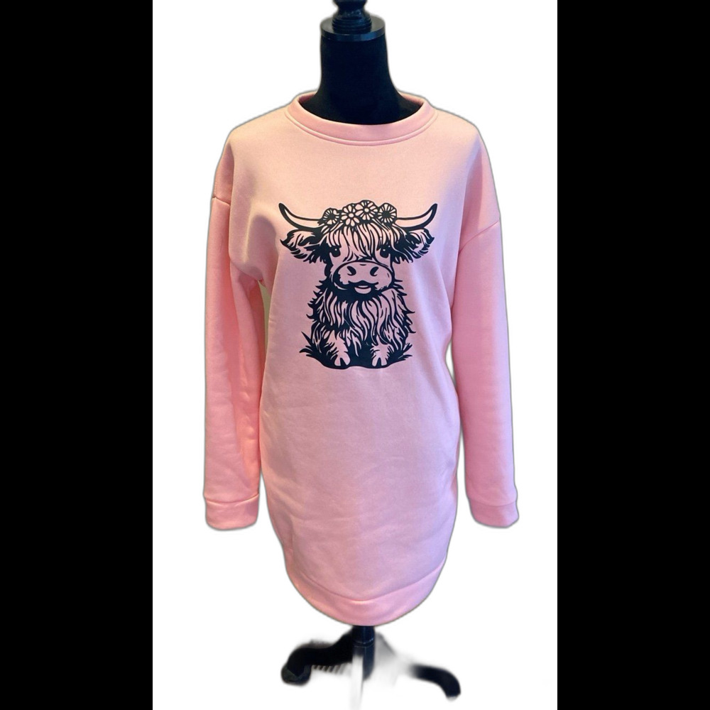 Sweatshirt Dress Highland Cow Pink Plus Size XL Like  New Pockets Casual  Quirky